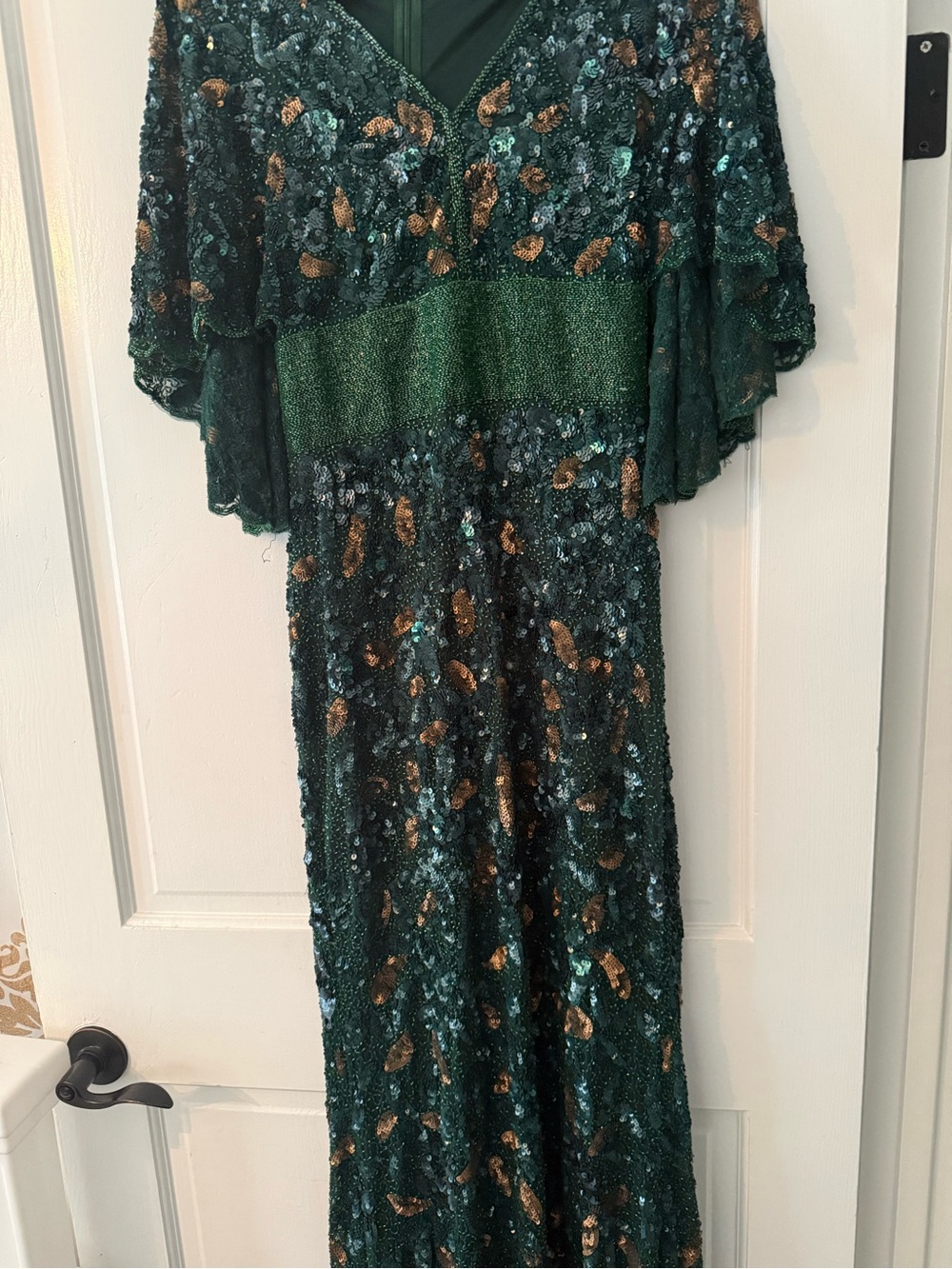 Sherri Hill Emerald Green and Gold Sequin Evening Gown